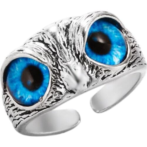 Male Punk Fashion Owl Eye Opening Finger Ring for Men Unisex Adjustable Cuff Jewelry Cute Ornament Party Casual Women Gift