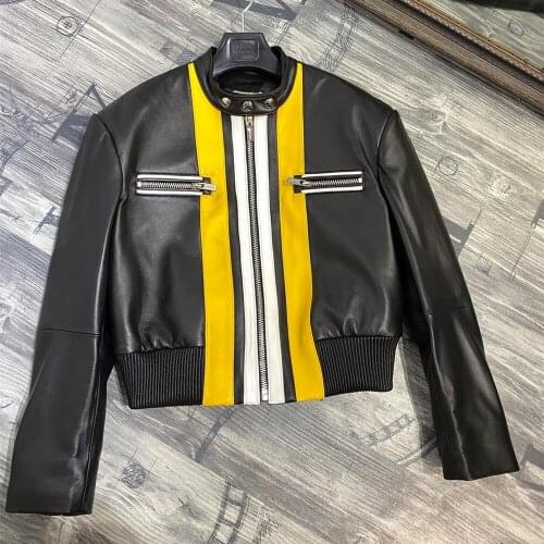 Natural Leather Women Coat Lambskin Leather Jacket Long Sleeves 100% Sheepskin Leather Coat H312