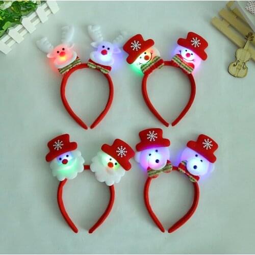 Lovely Christmas Santa Reindeer Snowman Bear LED Light Headband Hair Band Lightening Double Head Xmas Decoration Red New Years E