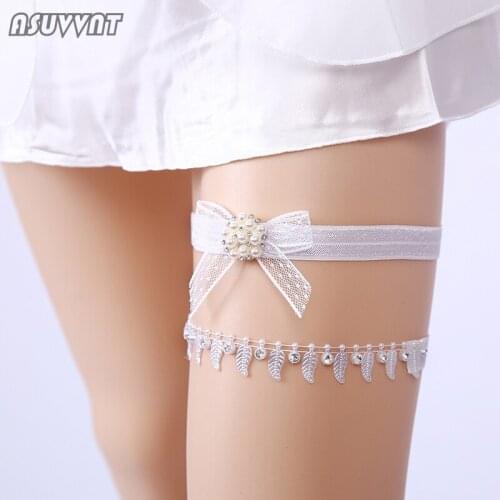 Trendy Wedding Garter For Bride Women Garters Rhinestone Lace Leg Ring Sexy Crystal Leaf Thigh Ring For Girl Lady Dress