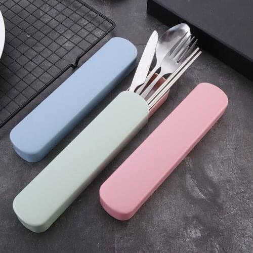 4sets Dinnerware Set Travel Camping Cutlery Set Reusable Silverware with Stainless Steel Spoon Fork Chopsticks and Portable Case