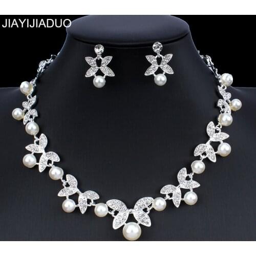Jiayijiaduo African Faux Pearl Wedding Jewelry Set for Glamour Womens Clothing Accessories Necklace Earrings Set Silver Color