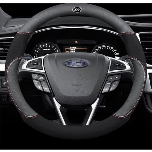 Genuine Leather Car Steering Wheel Cover 15 inch/38cm for Ford Ranger Fiesta F-150 Everest Mustang Kuga EcoSport Escort Escape