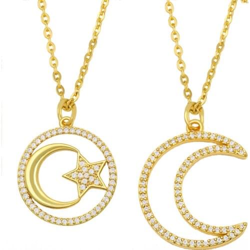 FLOLA Crystal Moon And Star Necklace For Women Gold Moon Crescent Clavicle Chain Necklace New Design Trendy Jewelry Gift nkes92