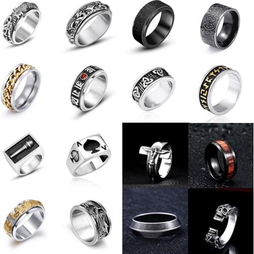 Simple Punk Mens Ring 316L Stainless Steel Crosses Dragon Snake Golden Black Red Rings 2021 New Trends Jewelry Man Finger-Ring
