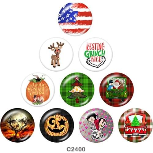 Christmas Halloween USA Round glass cabochon Fridge stickers snap button jewelry 10pcs/set C2400