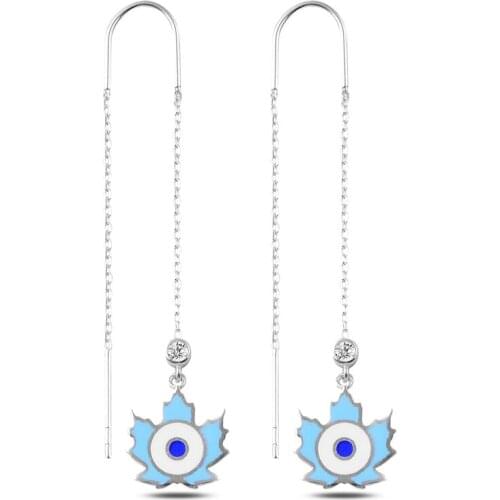 Silverlina Silver Zircon Stone and Cabochons Leaf Japanese Earrings