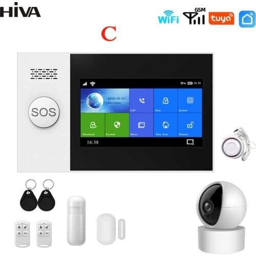 HIVA GSM Wifi Alarm Systems Security Home Safety Alarms for Home with Door Sensor PIR Sensor work with Alexa Google Assistant