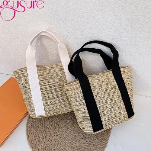 Gusure Fashion Female Summer Handbags Handmade Women Straw Woven Large Capacity Shoulder Bag Ladies Color Patchwork Travel Totes