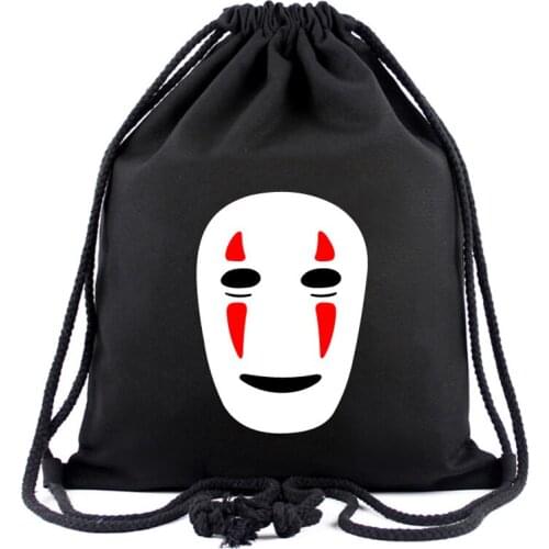 Cosplay Accessories Anime My Neighbor Totoro Drawstring Bag Black Canvas Cosmetic Bag High Capacity Storage Backpack for Gift