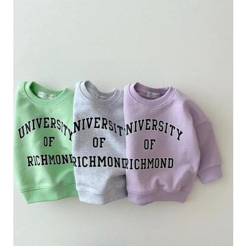 Korean Baby Kids Casual Letter Sweatshirts Toddler Boys Girls Candy Color Cotton Loose Tops Sweatshirt 2021 Spring Autumn