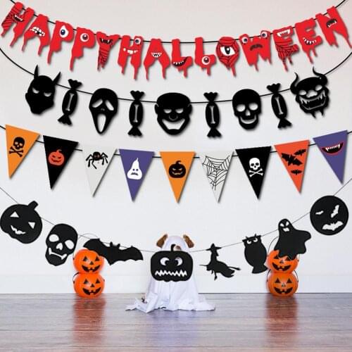 Halloween Hanging Garland Bunting Bat Pumpkin Ghosts Spider Paper Banner Halloween Party Decorations Haunted House Horror Props