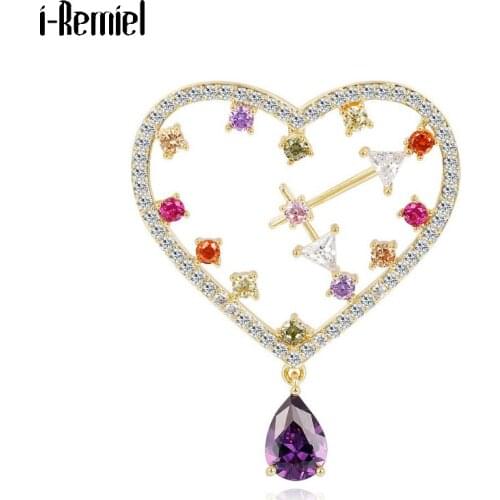 High-grade New Creative Heart Clock Zircon Brooches Crystal Pearl Luxury Jewelry for Women Pins Scarf Buckle Sweater Accessories