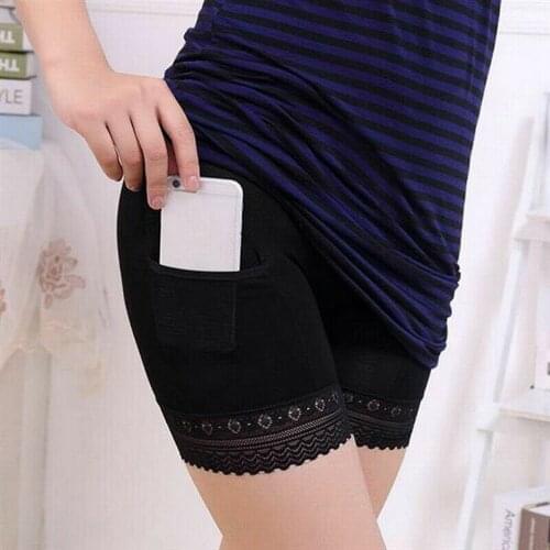 Womens Safety Pants With Pocket Female Summer Lace No curling Base Breathable Anti-exposure Pants Ladies Underwear XXXL