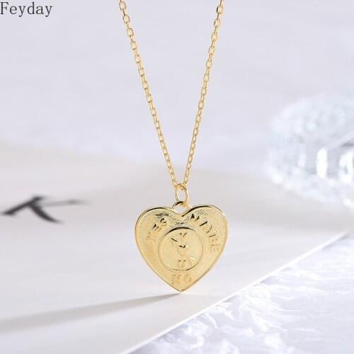 Vintage Love Heart Pendant Necklace 925 Sterling Silver 24K Gold Geometric Heart Shaped Chain Necklace Women Silver 925 Jewelry