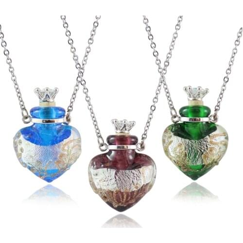1PC Handmade Glass Perfume Bottle Necklace Essential Oil Aromatherapy Pendants Stainless Chain Heart Vial Jewerlry Women Gift