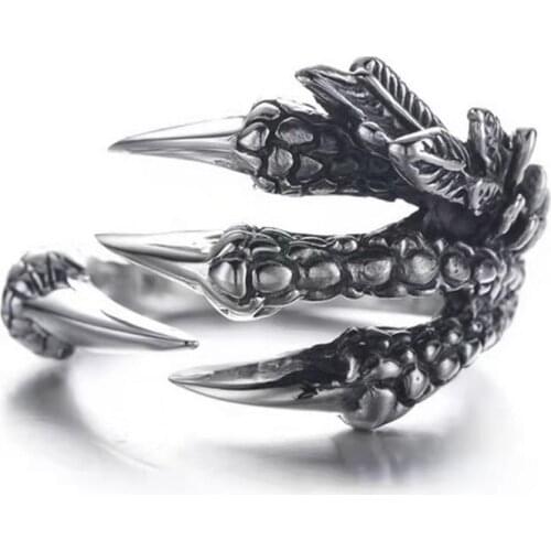 1PC Punk Silver Color Unisex Ring Opening Adjustable Metal Dragon Claws Ring Personality Biker Men Vintage Gothic Jewelry