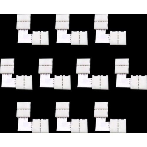 10PCS 10mm RGB 4 Pin L Shape 90 Degree Solderless Connectors For 5050 12V LED RGB Strip