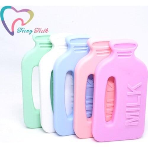 10PCS Milk Bottle Teether Food Grade Silicone Newborn Baby Toy Teething Toys Silicone Chew Charms 6 Colors Diy Necklace Pendant
