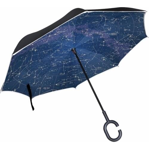 12 Constellation Universe Galaxy Space Stars Reverse Umbrella Double Layer Windproof Inverted Car Umbrella