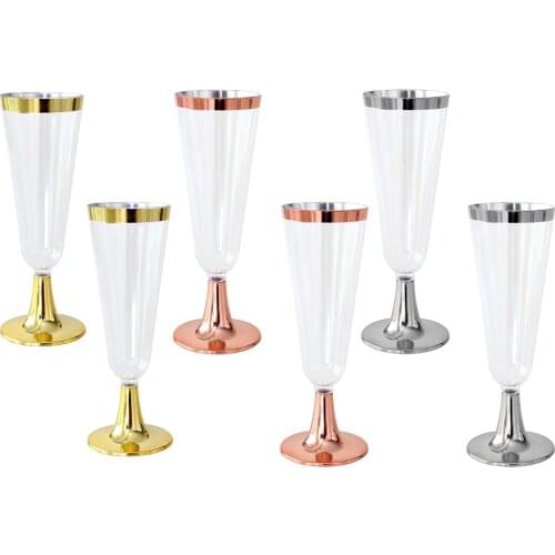 6Pcs Plastic Pretty Plastic Toasting Flutes Disposable Champagne Flute for Bar Home