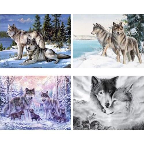 Diamond Painting Cross Stitch Animal Full Square Diamond Embroidery Wolf Needlework Diamond Rhinestones Hobby Home