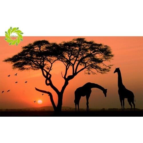 Full Drill Diamond Painting DIY giraffes at sunsete Rhinestone Mosaic Text Diamond Embroidery Wall Home Decoration