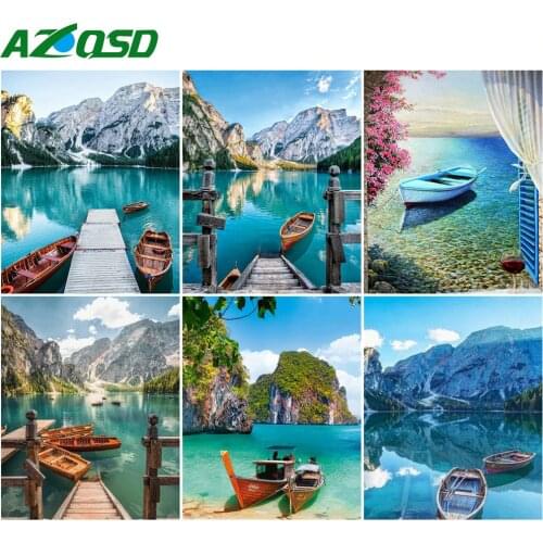 AZQSD DIY 40x50cm Coloring By Numbers Landscape Handmade Gift Oil Painting By Numbers Canvas Ship Home Bedroom Wall Artwork