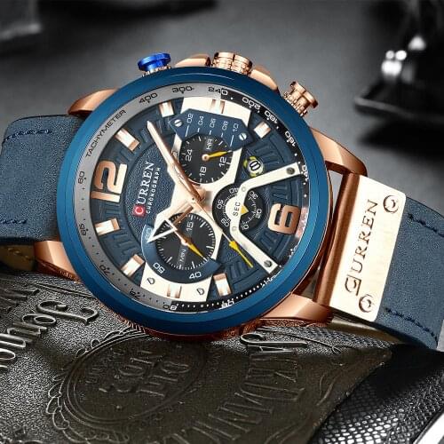 CURREN Casual Sport Watches for Men Top Brand Luxury Military Leather Wristwatch Men Clock Fashion Chronograph Wristwatch 8329