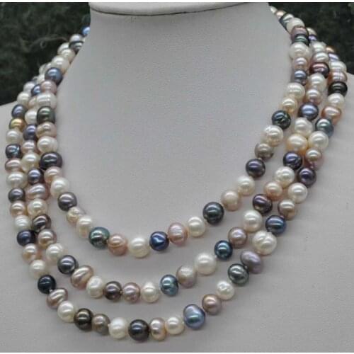 120cm long real freshwater pearl long necklace 6-8mm white pink purple mix beads