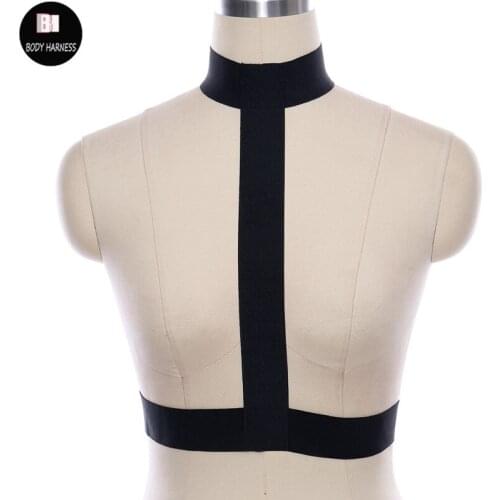 Personality Width Belt Black Body Harness Goth Top Neck Bondage Harness Dance Costume Burlesque Body Cage Bra