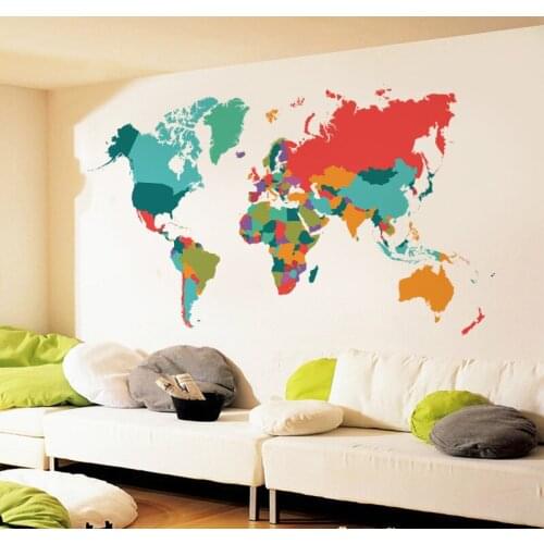World Map Colorful Wall Sticker Creative Household Office DIY Art Decor Living Room Bedroom Decoration Home Novelty Gifts