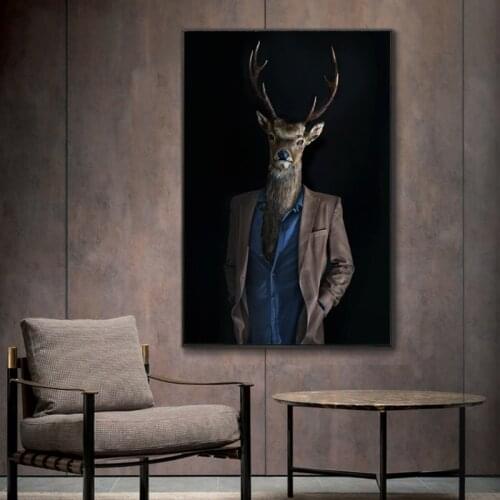 Black and White Horse and Deer Wall Art Posters and Prints gentlemen Animal Canvas Painting for Living Room Home Decor Quadro