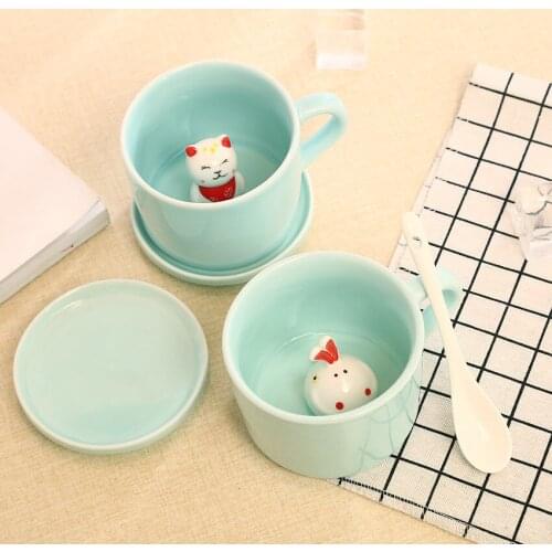 3D Cute Animal Decoration Coffee Mug Ceramic Cute Mugs Couple Cup Tea Milk Cup Cartoon Creative 200-300 ML Panda Maneki Neko