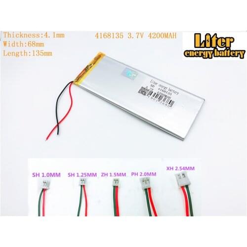 Lithium polymer battery 4168135 4200mah 3.7V FOR Tablet PC polymer rechargeable battery 3.7V 4200MAH 4168135 PLUG