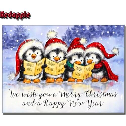 Cute Penguin Full Square Round 5D Diy Diamond Painting Christmas animal Cross Stitch pictures Rhinestone Mosaic Home Decor gift