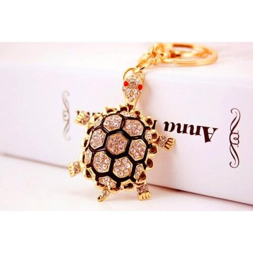 Fashion Cool Turtle Tortoise Crystal Car Keychain Handbags Rhinestone Animal Metal Gold Pendant Accessories Key Rings Gift