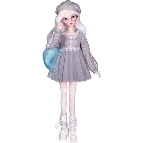 Fashion Sweater Gauzy Coat Dress with Beret Lace Stockings Hat Leggings Suits for 1/3 BJD 60cm Dolls Accs Gray