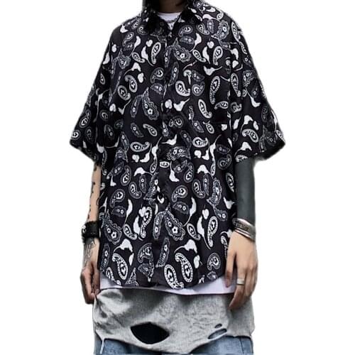 Summer Oversize Shirt Men Hip Hop Polyester Bandana Paisley Harajuku Short Sleeve Streetwear Fashion Hiphop Shirts Man