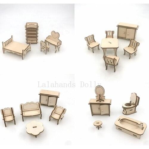 Dollhouse Childrens Wooden Building Toy Kit Personalized Creative Kitchen Living Room Bathroom Table Decoration Accessories