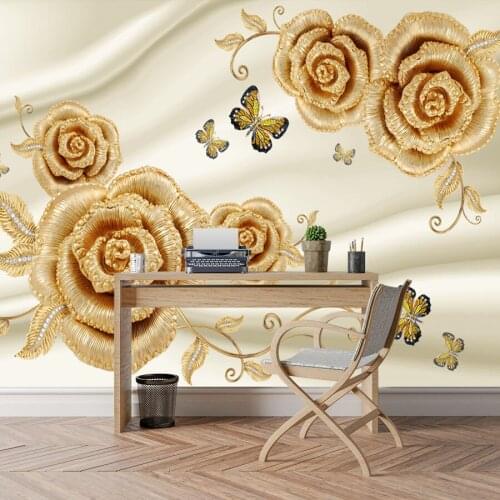 Mural Wallpaper 3d Wallpapers for Living Room Wall Papers Home Decor Contact Paper Bedroom Wallpaper Luxurious Gold Rose Floral
