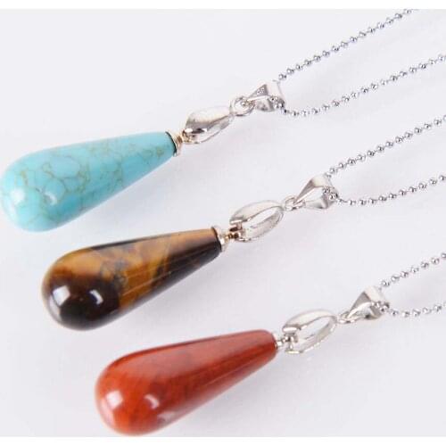 Natural Pink Crystal Green Aventurine Necklace Tiger Eye Stone Water Drop Bead Necklace&Pendant Women Handmade Jewelry D201A-211