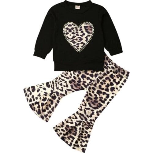 Toddler Girl Clothes 2019 Newborn Kids Baby Girls Leopard Clothes Tops Heart Print T Shirt Tee Pants Tracksuit Outfits