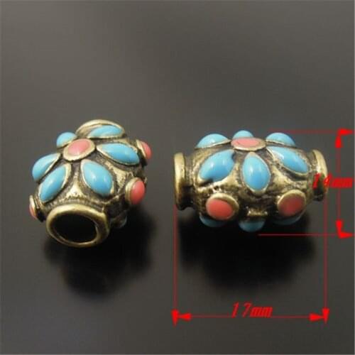 Wholesale 10pcs/pack Bohemia Beads Antiqued Bronze Tone Gemstone Flower Charm Pattern Alloy Jewelry Bead Findings 10pcs 33648
