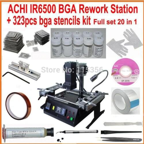 Original ACHI IR6500 bga rework station + 323pcs bga stencils solder flux reball station completely 20 in 1 bga reballing kit