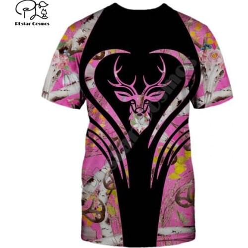 PLstar Cosmos Animal Deer Bow Hunting Hunter T-Shirts Camo Tattoo Harajuku 3DPrint Summer Casual Tees Shorts Sleeve Men/Women A3