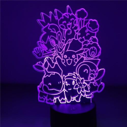 Pokemon 3D Lamp Pikachu Anime Action Figure Shaymin Chimchar Turtwig Piplup LED Night Light Game Figma Collection Bedroom Decor