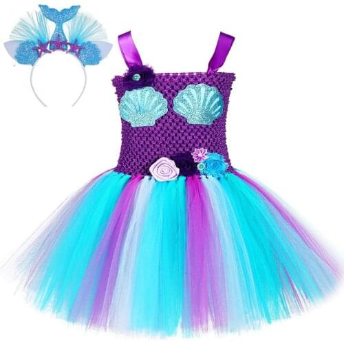Little Mermaid Party Dress for Girls Kids New Year Costumes Mermaid Princess Dresses with Headband Toddler Girl Clothes Outfit
