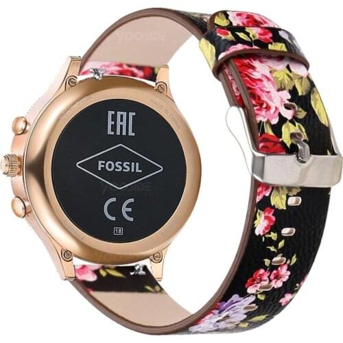 For Fossil Q Venture 18mm Quick Release Flower Leather Watch Band Strap Bracelet for Fossil Q Venture Gen3/Gen4 HR/Womens Sport