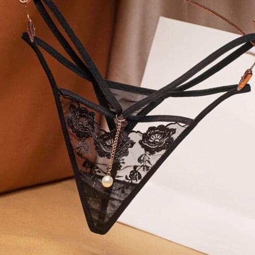 Sexy Women G-String Thong Intimates Underwear See Through Lace Panties Fashion Pearl Briefs Porn Erotic Costumes Soft Underpants